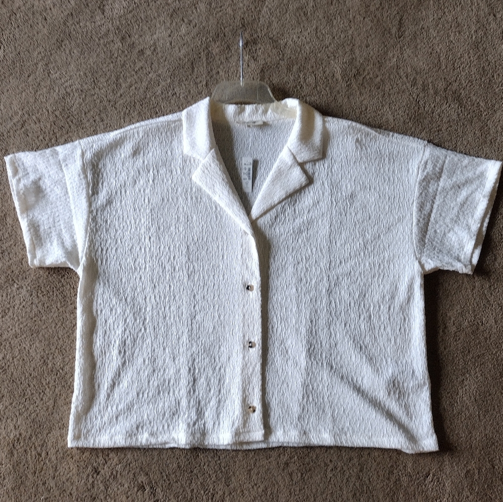Madewell Crinkle Knit Button Front Top